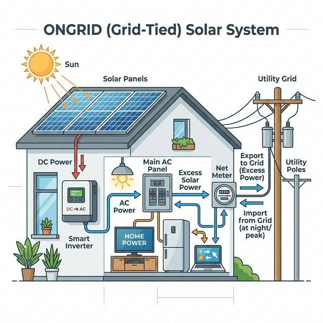 On-Grid Solar Operation Diagram